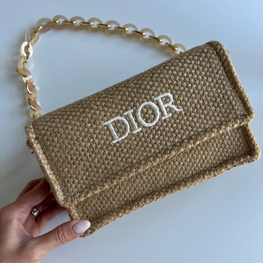 Dior Beige Woven Shoulder Bag with Acrylic Chain - Picture 6 of 16